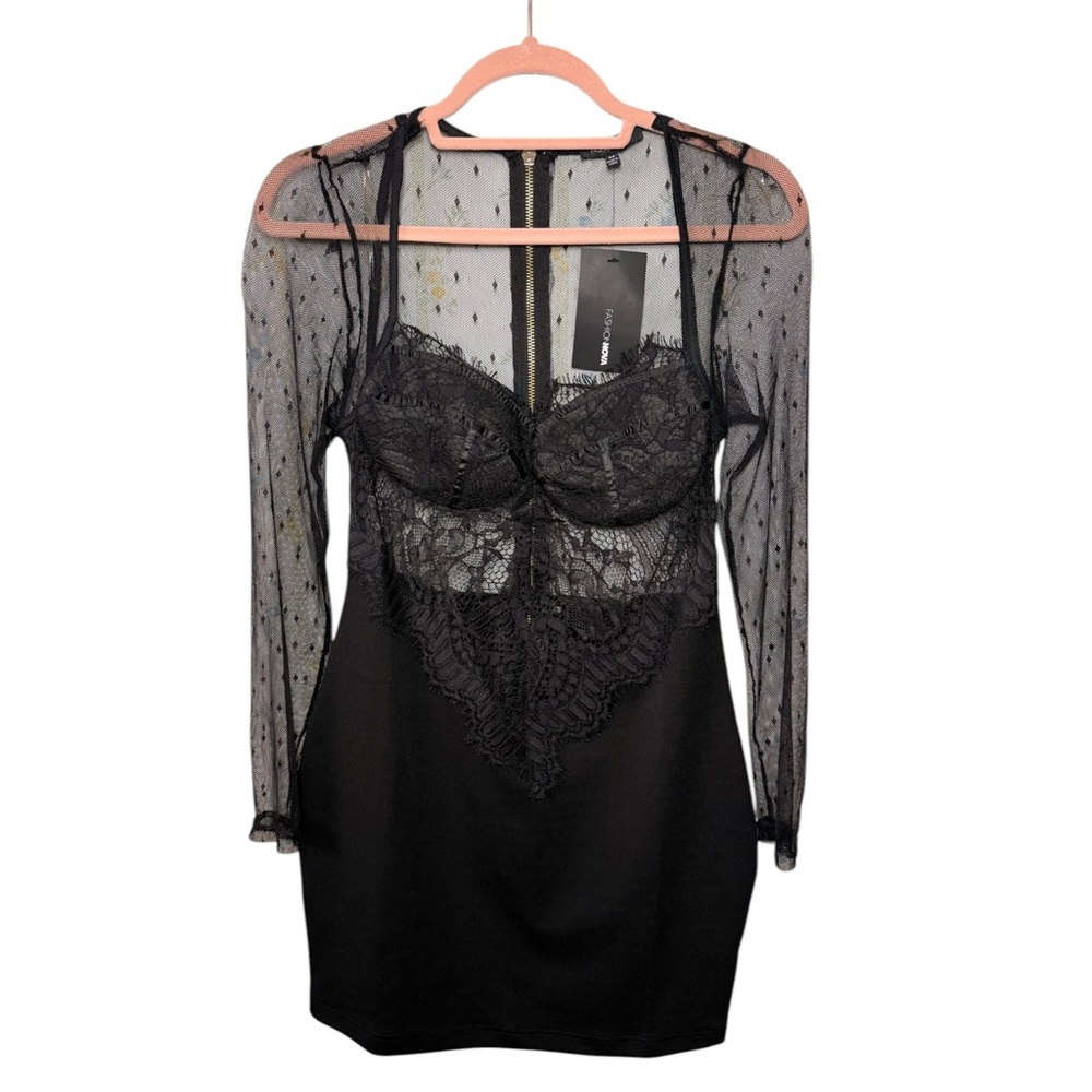 Fashion Nova Black Lace Mesh Midi Dress